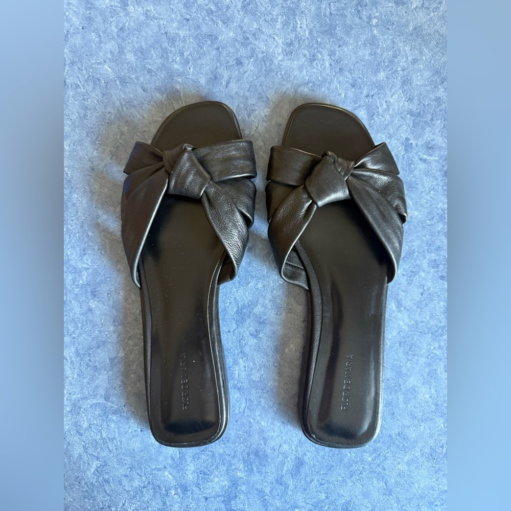 Elegant Black Leather Slide Sandals